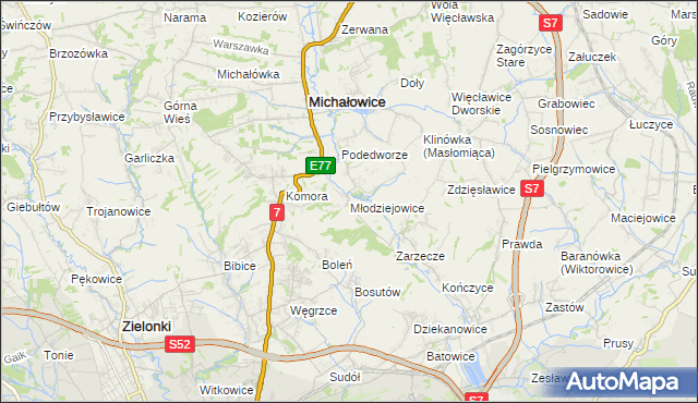 mapa Młodziejowice gmina Michałowice, Młodziejowice gmina Michałowice na mapie Targeo