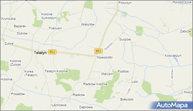 mapa Nowosiółki gmina Telatyn, Nowosiółki gmina Telatyn na mapie Targeo