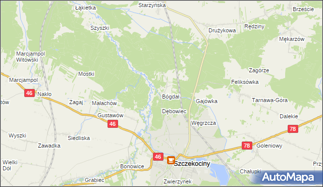 mapa Bógdał, Bógdał na mapie Targeo