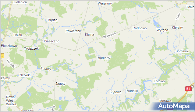 mapa Burkarty, Burkarty na mapie Targeo