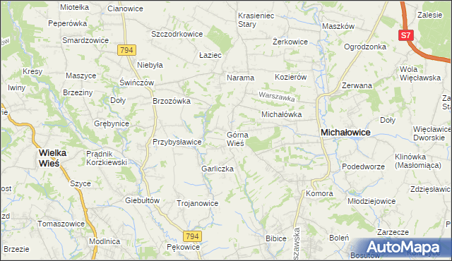 mapa Górna Wieś gmina Michałowice, Górna Wieś gmina Michałowice na mapie Targeo