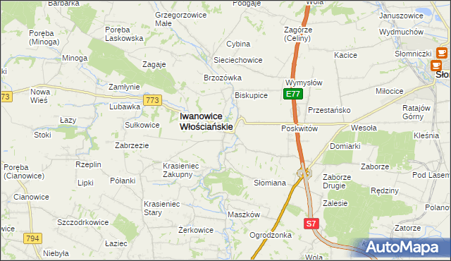 mapa Iwanowice Dworskie, Iwanowice Dworskie na mapie Targeo