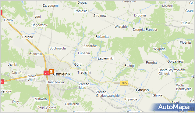 mapa Łagiewniki gmina Chmielnik, Łagiewniki gmina Chmielnik na mapie Targeo