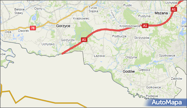 mapa Łaziska gmina Godów, Łaziska gmina Godów na mapie Targeo