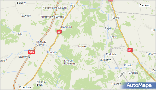 mapa Mokre gmina Bielsk Podlaski, Mokre gmina Bielsk Podlaski na mapie Targeo