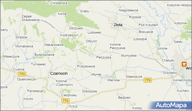 mapa Pełczyska gmina Złota, Pełczyska gmina Złota na mapie Targeo