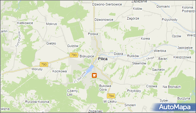 mapa Pilica powiat zawierciański, Pilica powiat zawierciański na mapie Targeo