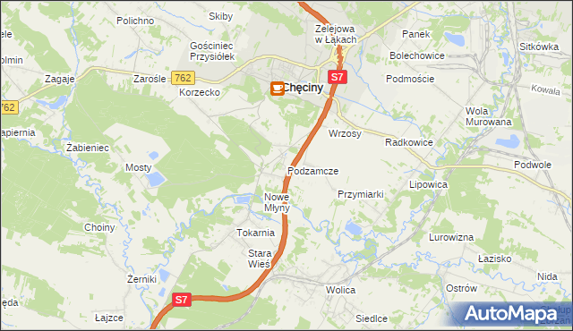 mapa Podzamcze gmina Chęciny, Podzamcze gmina Chęciny na mapie Targeo