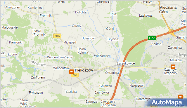 mapa Podzamcze gmina Piekoszów, Podzamcze gmina Piekoszów na mapie Targeo
