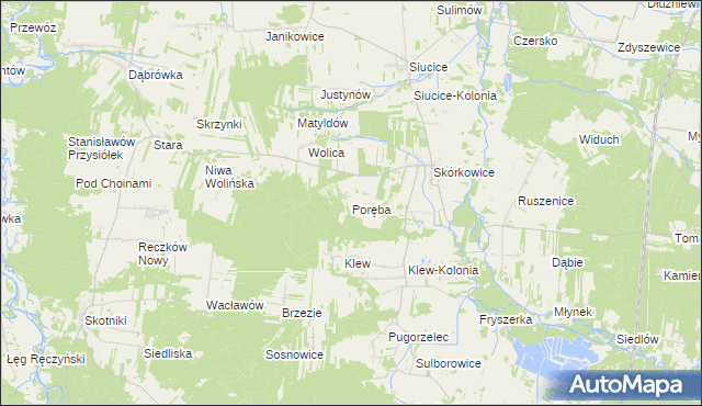 mapa Poręba gmina Żarnów, Poręba gmina Żarnów na mapie Targeo