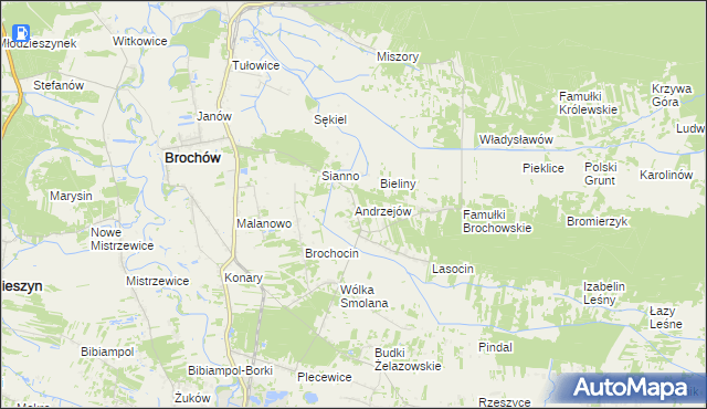 mapa Andrzejów gmina Brochów, Andrzejów gmina Brochów na mapie Targeo