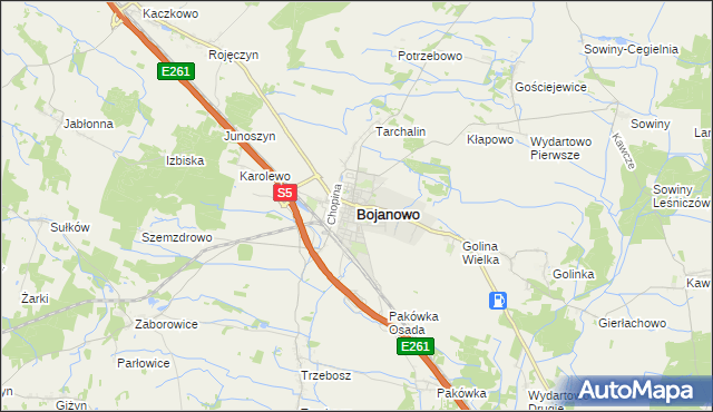 mapa Bojanowo powiat rawicki, Bojanowo powiat rawicki na mapie Targeo