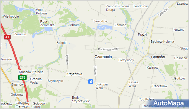 mapa Czarnocin powiat piotrkowski, Czarnocin powiat piotrkowski na mapie Targeo