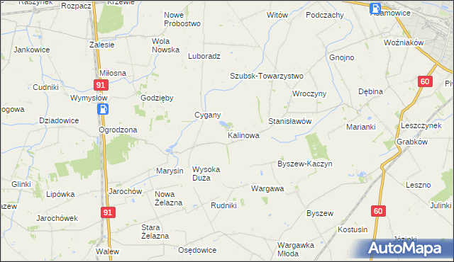 mapa Kalinowa gmina Kutno, Kalinowa gmina Kutno na mapie Targeo