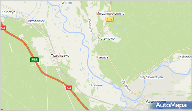 mapa Kijewice gmina Skwierzyna, Kijewice gmina Skwierzyna na mapie Targeo