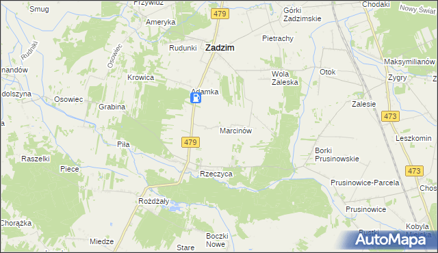 mapa Marcinów gmina Zadzim, Marcinów gmina Zadzim na mapie Targeo