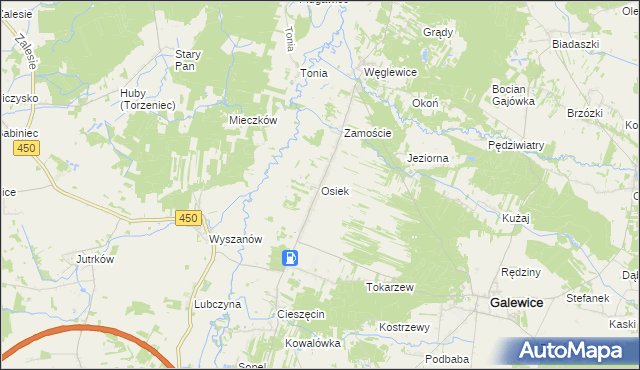 mapa Osiek gmina Galewice, Osiek gmina Galewice na mapie Targeo