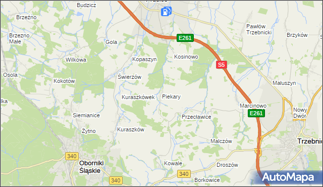 mapa Piekary gmina Oborniki Śląskie, Piekary gmina Oborniki Śląskie na mapie Targeo