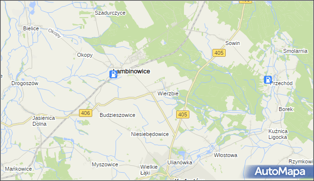 mapa Wierzbie gmina Łambinowice, Wierzbie gmina Łambinowice na mapie Targeo