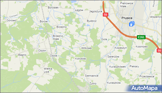 mapa Wilkowa gmina Prusice, Wilkowa gmina Prusice na mapie Targeo