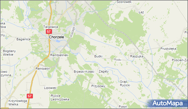 mapa Budki gmina Chorzele, Budki gmina Chorzele na mapie Targeo