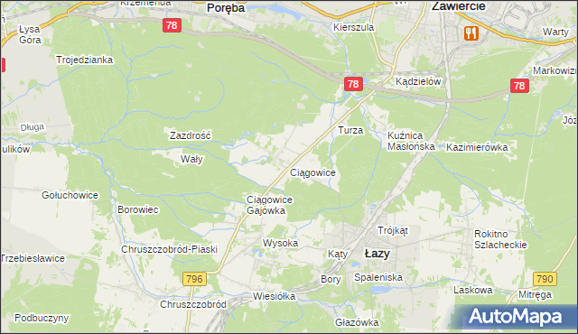 mapa Ciągowice, Ciągowice na mapie Targeo