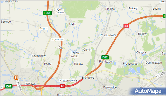 mapa Cienin gmina Wisznia Mała, Cienin gmina Wisznia Mała na mapie Targeo