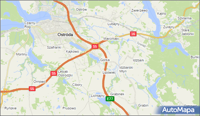 mapa Górka gmina Ostróda, Górka gmina Ostróda na mapie Targeo