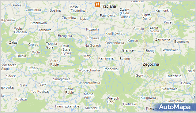 mapa Kamionna gmina Trzciana, Kamionna gmina Trzciana na mapie Targeo