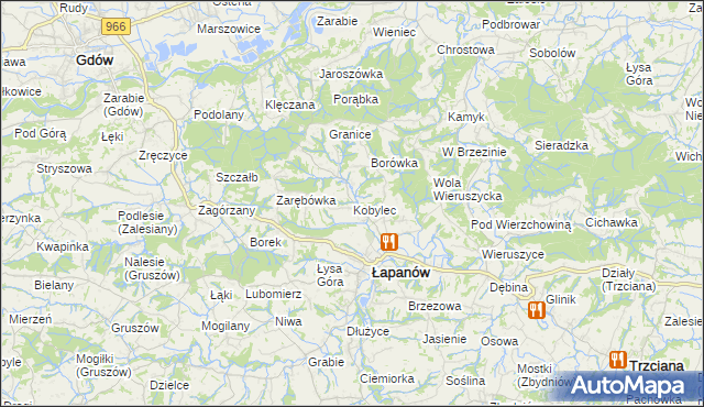 mapa Kobylec gmina Łapanów, Kobylec gmina Łapanów na mapie Targeo