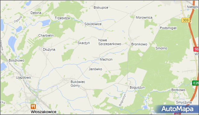 mapa Machcin gmina Śmigiel, Machcin gmina Śmigiel na mapie Targeo