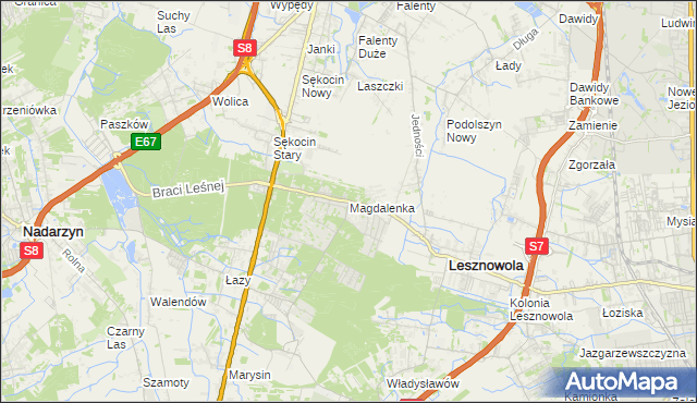 mapa Magdalenka gmina Lesznowola, Magdalenka gmina Lesznowola na mapie Targeo