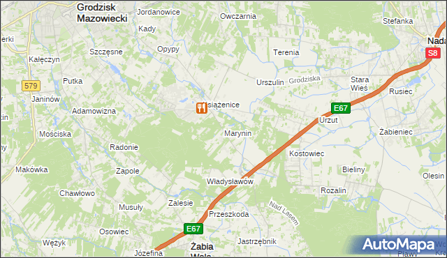 mapa Marynin gmina Grodzisk Mazowiecki, Marynin gmina Grodzisk Mazowiecki na mapie Targeo