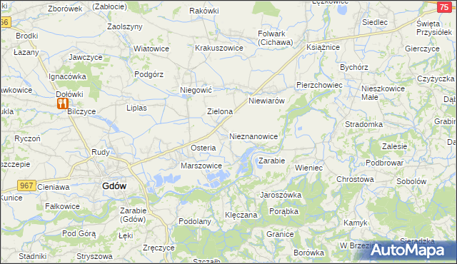 mapa Nieznanowice gmina Gdów, Nieznanowice gmina Gdów na mapie Targeo