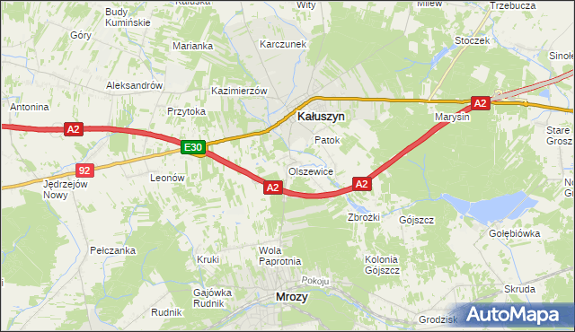 mapa Olszewice gmina Kałuszyn, Olszewice gmina Kałuszyn na mapie Targeo