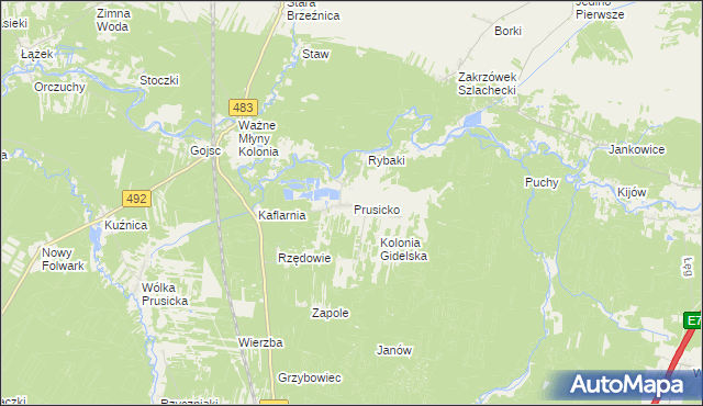 mapa Prusicko, Prusicko na mapie Targeo