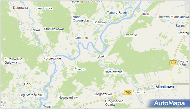 mapa Rybaki gmina Miastkowo, Rybaki gmina Miastkowo na mapie Targeo