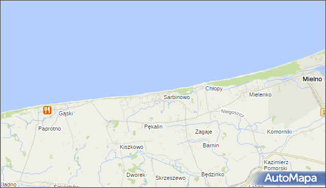 mapa Sarbinowo gmina Mielno, Sarbinowo gmina Mielno na mapie Targeo