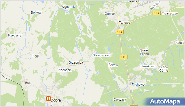 mapa Sławoszewo gmina Dobra (Szczecińska), Sławoszewo gmina Dobra (Szczecińska) na mapie Targeo