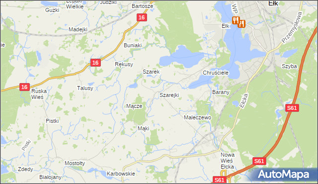 mapa Szarejki gmina Ełk, Szarejki gmina Ełk na mapie Targeo