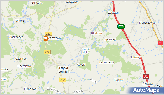 mapa Trąbki Małe gmina Trąbki Wielkie, Trąbki Małe gmina Trąbki Wielkie na mapie Targeo