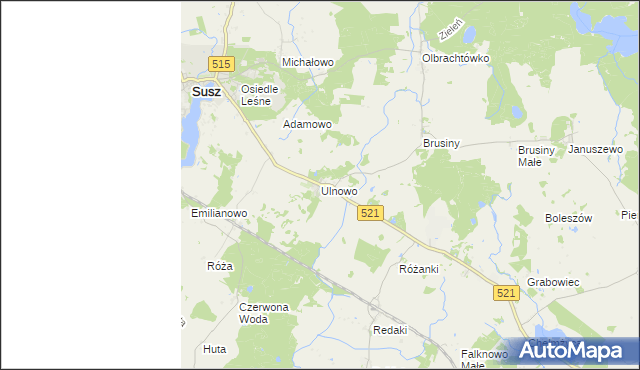 mapa Ulnowo gmina Susz, Ulnowo gmina Susz na mapie Targeo