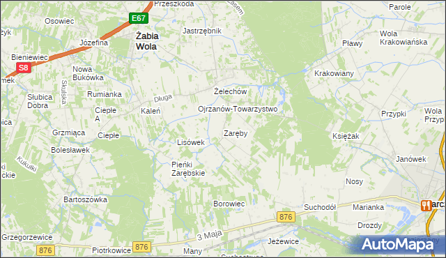 mapa Zaręby gmina Żabia Wola, Zaręby gmina Żabia Wola na mapie Targeo