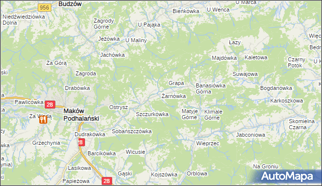 mapa Żarnówka gmina Maków Podhalański, Żarnówka gmina Maków Podhalański na mapie Targeo