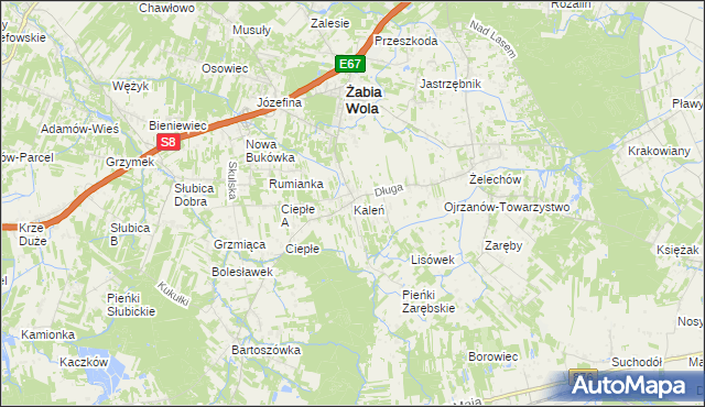 mapa Kaleń gmina Żabia Wola, Kaleń gmina Żabia Wola na mapie Targeo