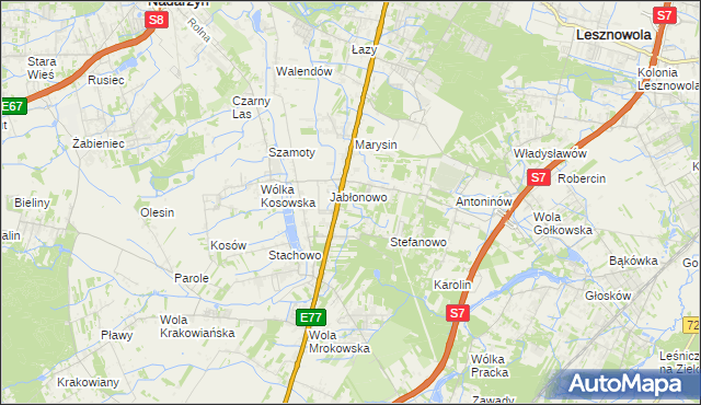 mapa Kolonia Warszawska gmina Lesznowola, Kolonia Warszawska gmina Lesznowola na mapie Targeo