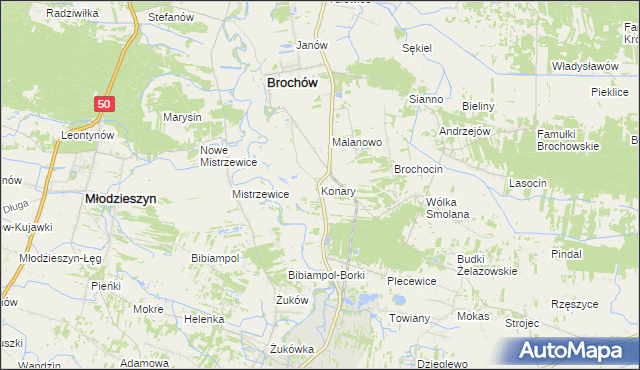 mapa Konary gmina Brochów, Konary gmina Brochów na mapie Targeo