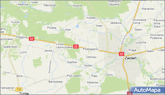 mapa Podzagajnik gmina Zwoleń, Podzagajnik gmina Zwoleń na mapie Targeo