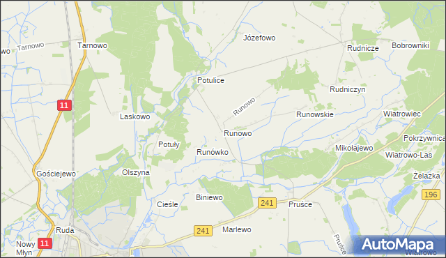mapa Runowo gmina Wągrowiec, Runowo gmina Wągrowiec na mapie Targeo