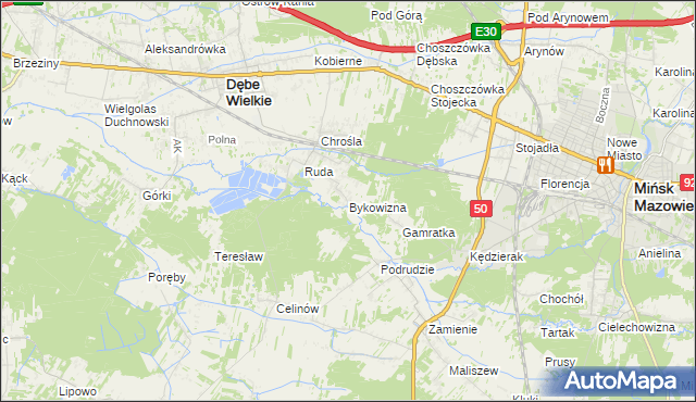 mapa Bykowizna, Bykowizna na mapie Targeo